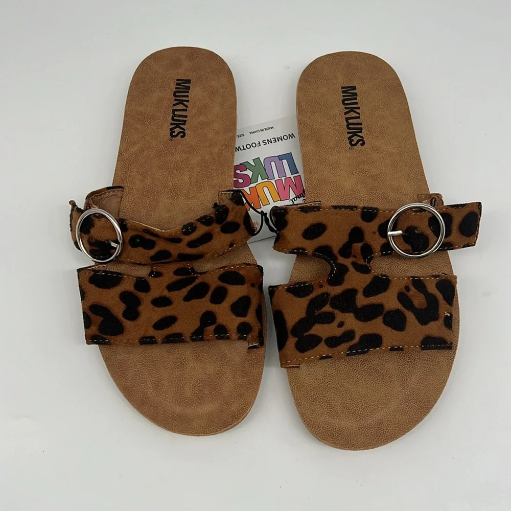 MukLuks About You Slotted Sandal Tan Animal Print Leopard Slip On Sandals‎ 8